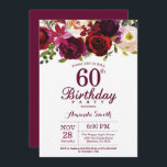 Convite de aniversário Borgonha Floral 60º<br><div class="desc">Burgundy Floral 60º Convite de aniversário para mulheres. Festa de aniversário Vermelha Burgundy Convida. Flor Floral de Aquarela. 13 16º 30 18º 20 21rua 40º 50º 90 de 60º 70 de 100º 80 de qualquer idade. Digital Imprimível. Para mais personalização, clique no botão "Personalizar" e use a ferramenta design para...</div>