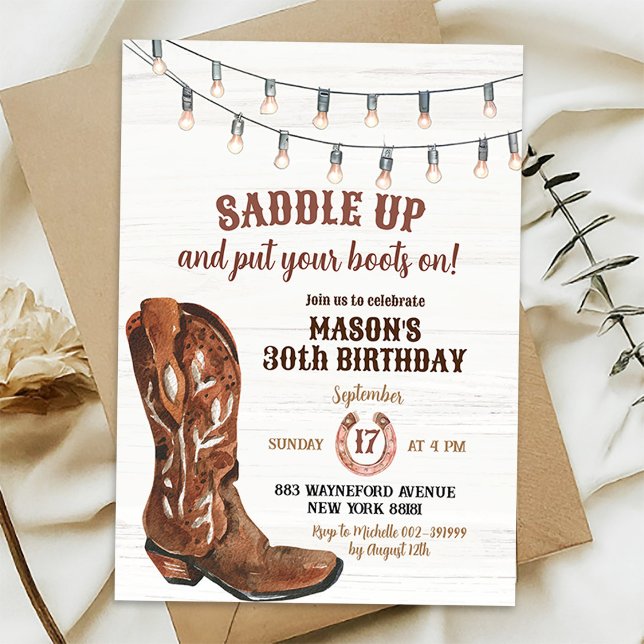 Convite de Aniversário Botas de Cowboy Rodeio West (Criador carregado)