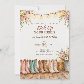 Convite de Aniversário Botas de Cowgirl Kick Up Yo