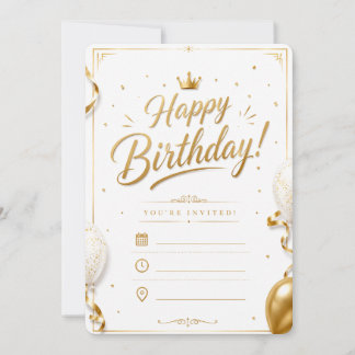 Convite de Aniversário Branco & Dourado Elegante |