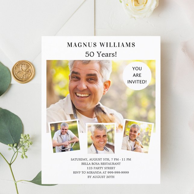 Convite de aniversário branco para colagem de foto (Criador carregado)