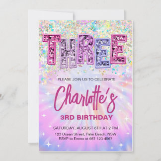 Convite de Aniversário Brilhante de 3 anos Glitter