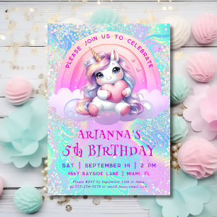 Convite de Aniversário Brilhante de Unicórnio Doce