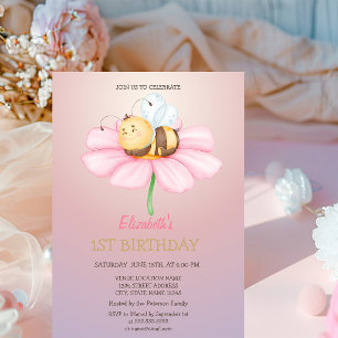 Convite de Aniversário Brilho Bebê Abelha Mel