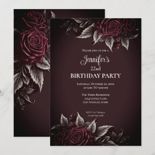 Convite de aniversário Burgundy Floral Dark Gótico