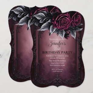 Convite de aniversário Burgundy Floral Dark Gótico