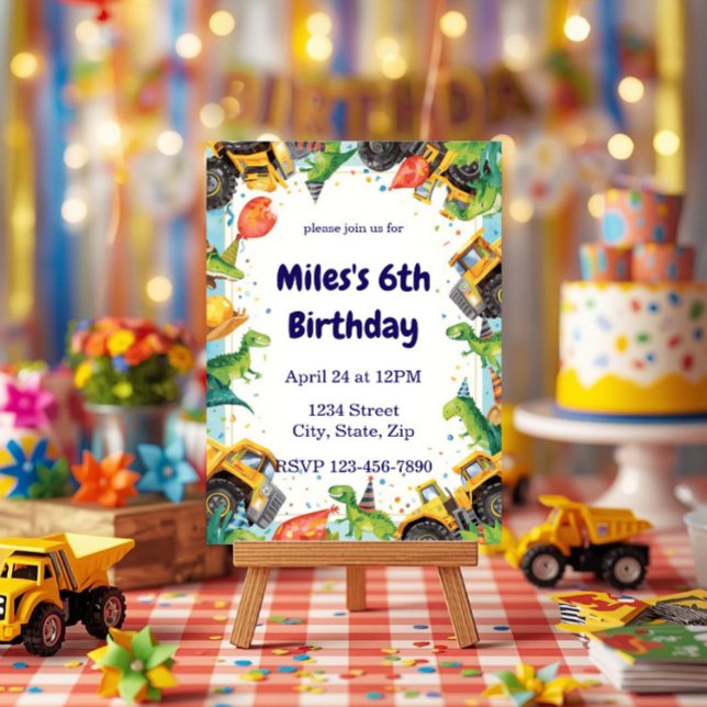 Convite de Aniversário Caminhão de Construção de D (Criador carregado)