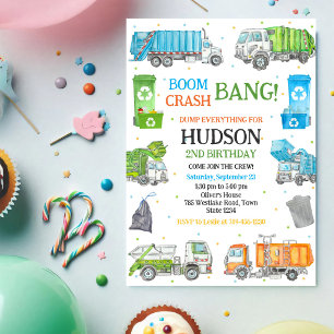 Convite de Aniversário Caminhão de Lixo Caminhão B