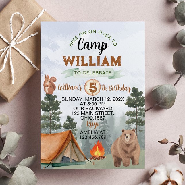 Convite de Aniversário Camping Woodland (Criador carregado)
