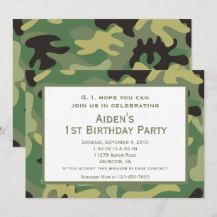 Convite de Aniversário Camuflagem Verde