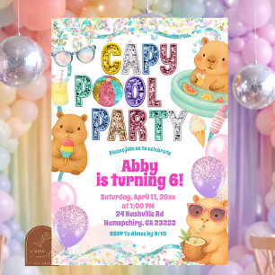 Convite de Aniversário Capivara Piscina Brilhante