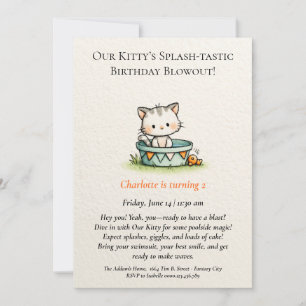 Convite de Aniversário Caprichoso de Bebê Gatinho