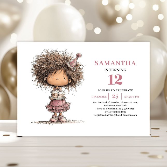Convite de Aniversário Caprichoso para Menina de 1 (Whimsical Toddler Girl Birthday Invitation Pink Theme)