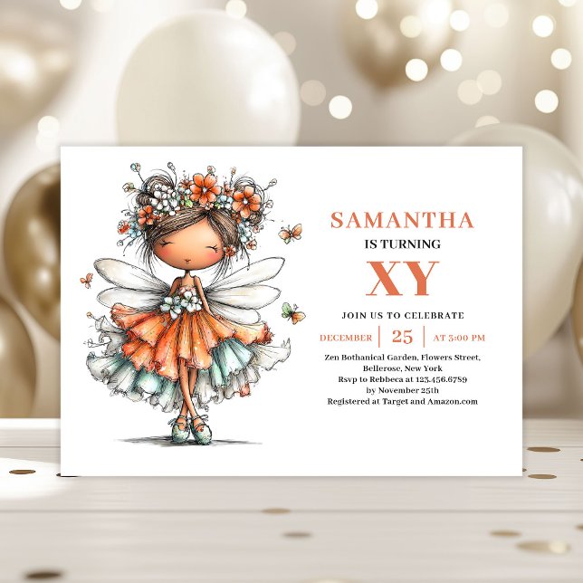 Convite de aniversário caprichoso para menina fada (Cute Fairy Girl Birthday Whimsy invitation)