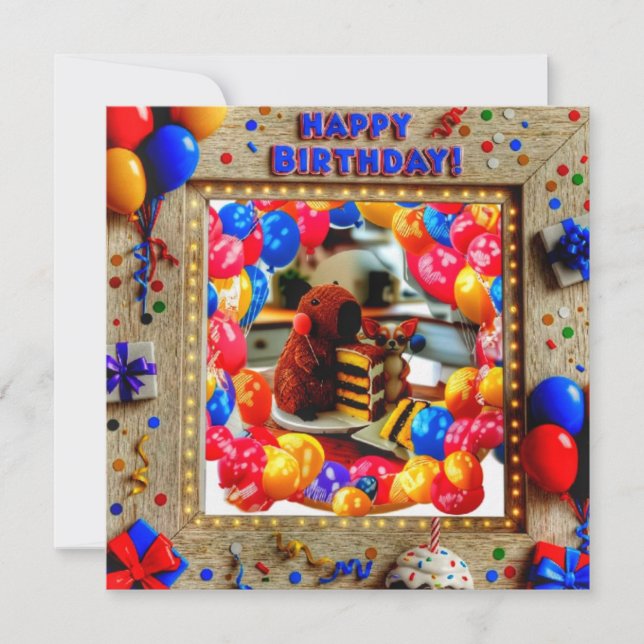 Convite de aniversário Capybara & Chihuahua - P de (Frente)