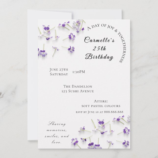 Convite de Aniversário/Casamento Floral Chic  (Frente)