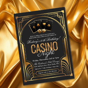 Convite de Aniversário Casino Vegas Preto e Dourad