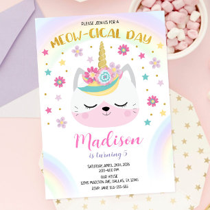 Convite de Aniversário Caticórnio, Gato Unicórnio