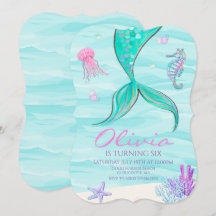 Convite de Aniversário Cauda de Sereia Sob o Mar