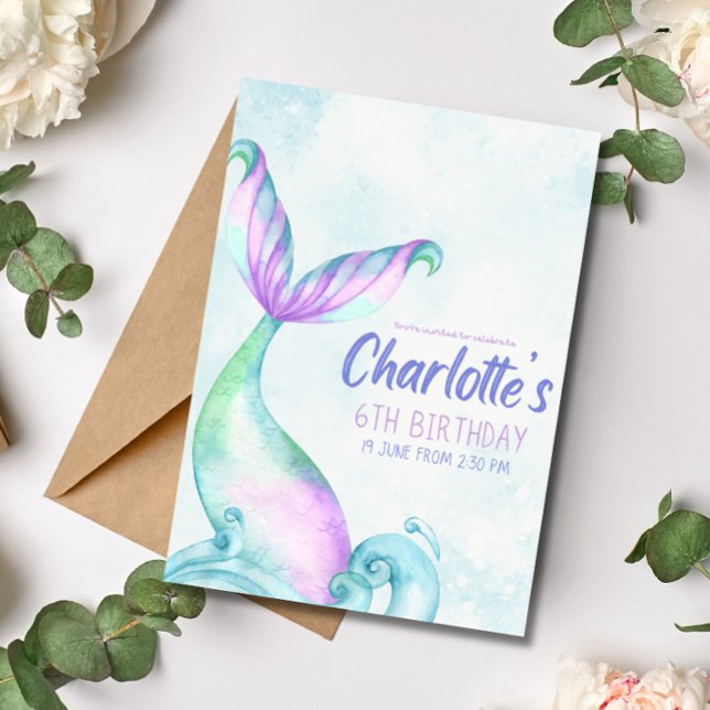 Convite de Aniversário Cauda de Sereia Sob o Mar (Criador carregado)