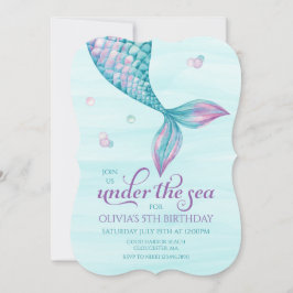 Convite de Aniversário Cauda de Sereia Sob o Mar
