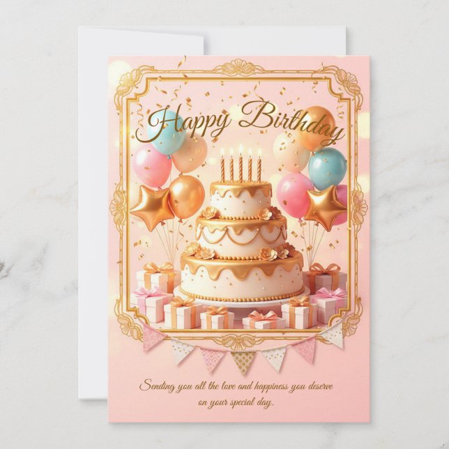 Convite de Aniversário: Celebração de Bolo & Balõe (Frente)