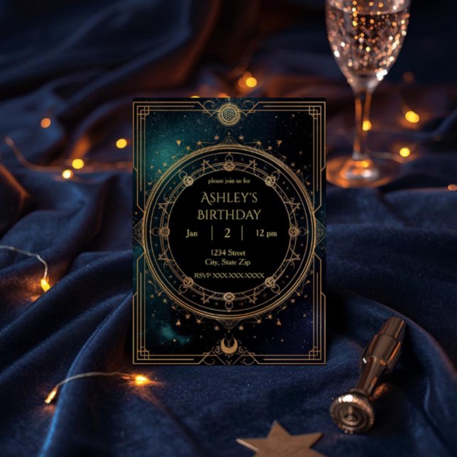 Convite de Aniversário Celestial Luxuoso – Meia-No (Criador carregado)