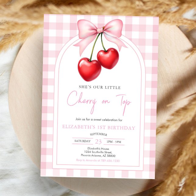 Convite de Aniversário Cereja Arco Rosa Coquette (Criador carregado)