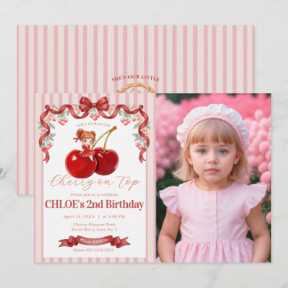 Convite de Aniversário Cereja Doce no Topo Menina