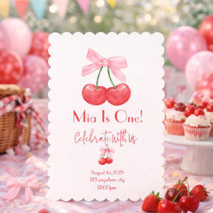 Convite de aniversário cereja rosa vermelho