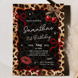 Convite de Aniversário Cerejas Leopardo Guepardo