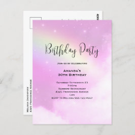 Convite de Aniversário Céu Rosa com Arco-íris Amar