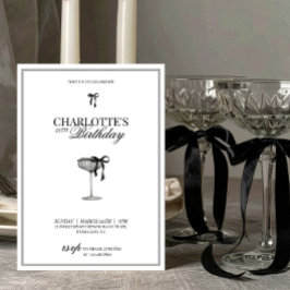Convite de Aniversário Champagne com Laço Preto Mo