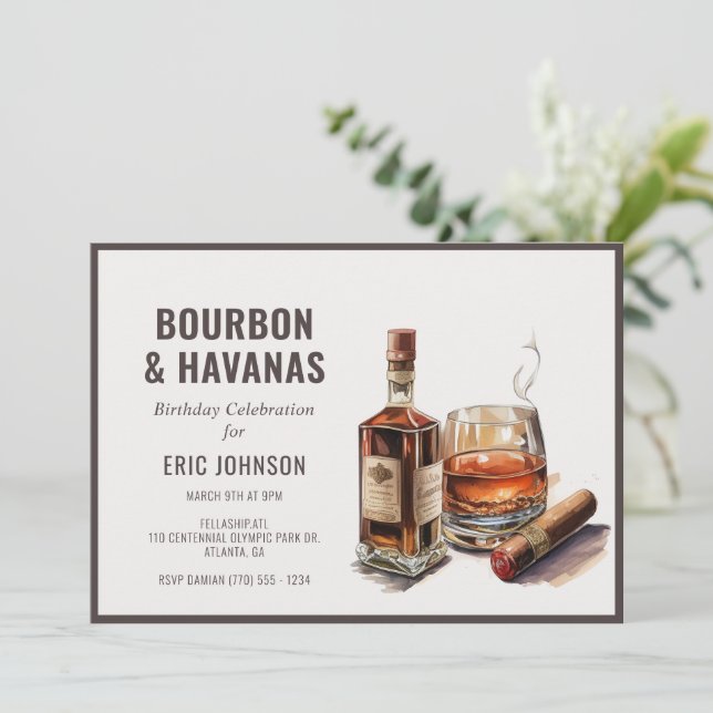 Convite de Aniversário Charuto Bourbon (Em pé/Frente)