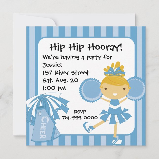 Convite de aniversário Cheerleader Azul KRW (Frente)
