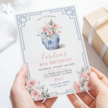 Convite de Aniversário Chinoiserie Jarro de Gengib