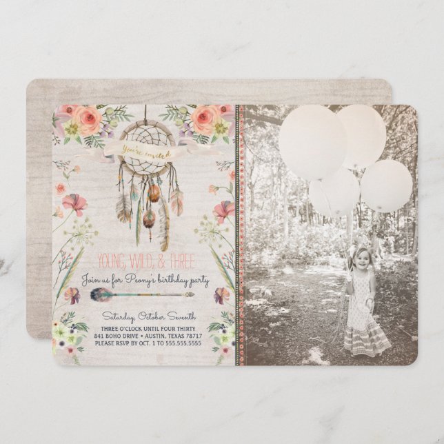 Convite de aniversário chique de Boho Dreamcatcher (Frente/Verso)