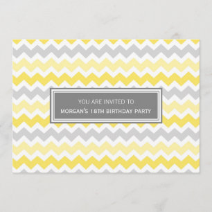 Convite de aniversário cinzento amarelo de Chevro