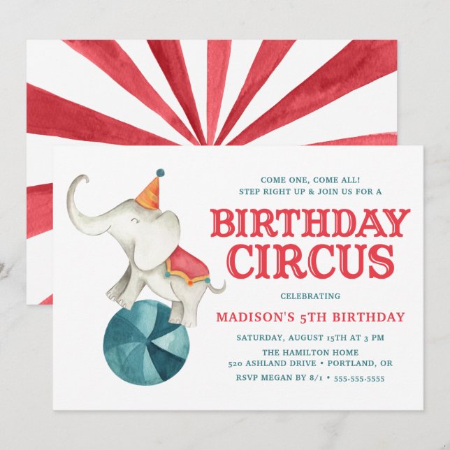 Convite de Aniversário | Circo Vintage (Frente/Verso)