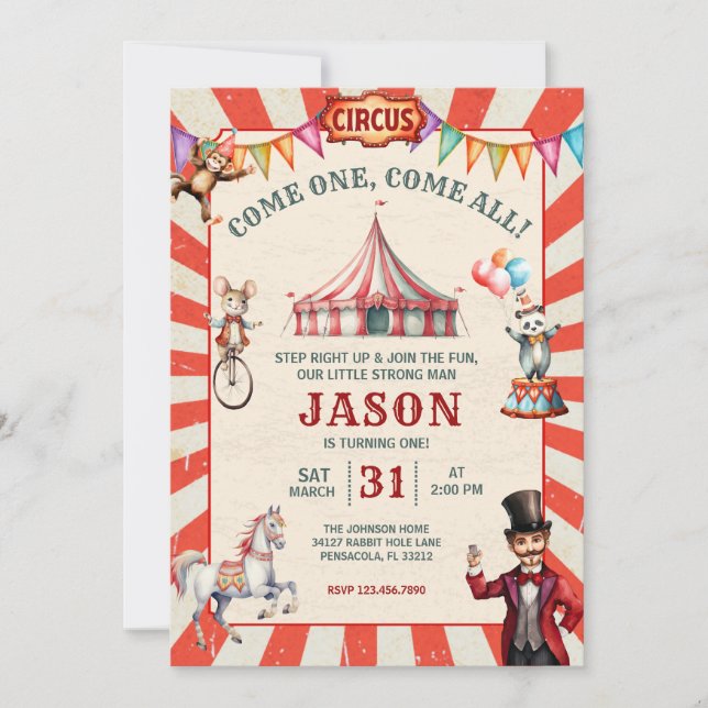 Convite de Aniversário Circo Vintage Carnaval (Frente)