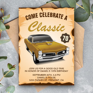 Convite de Aniversário Clássico de Carro Dourado V