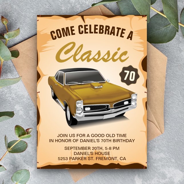 Convite de Aniversário Clássico de Carro Dourado V (Criador carregado)