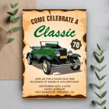 Convite de Aniversário Clássico de Carro Verde Vin