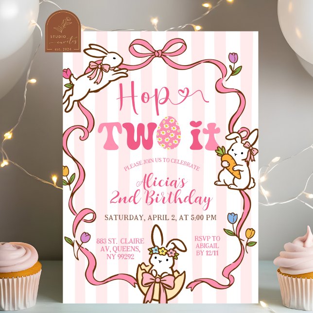 Convite de Aniversário Coelho Hop TWO Listras Capr (Criador carregado)
