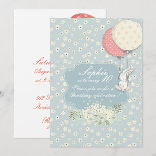 Convite de aniversário coelho voador de primavera