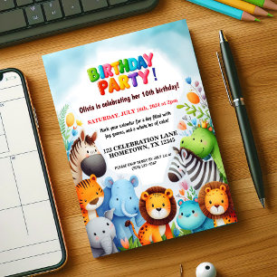 Convite de aniversário Colorida de Zoológicos