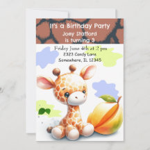 Convite de Aniversário Colorido de Girafa Bebê