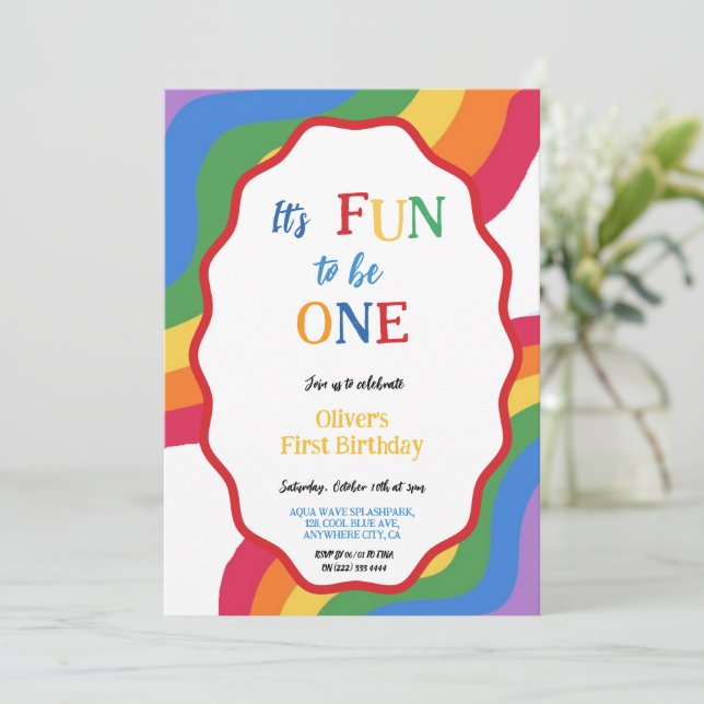 Convite de Aniversário Colorido Divertido para Ser (Em pé/Frente)