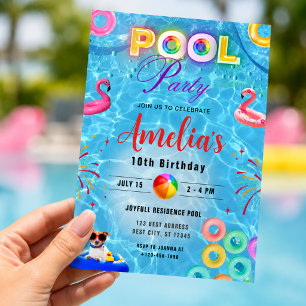 Convite de Aniversário Colorido para Festa na Pisc