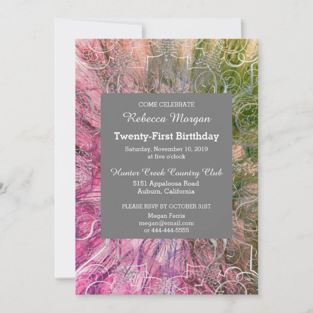 Convite de Aniversário Colorido para Glitzy Chic (Frente)